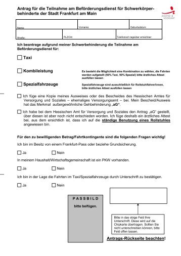 Antrag auf Teilnahme am BefÃ¶rderungsdienst ... - Frankfurt am Main