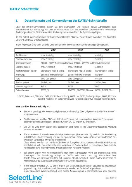 Datev Schnittstellenbeschrieb - SelectLine