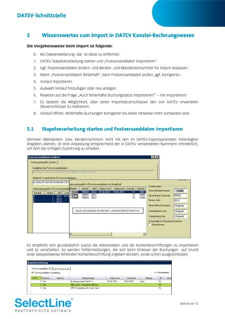 Datev Schnittstellenbeschrieb - SelectLine