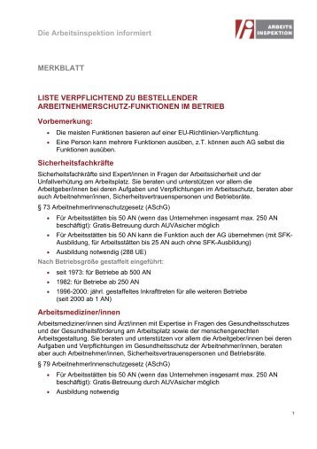 Liste verpflichtend zu bestellender ... - Arbeitsinspektion