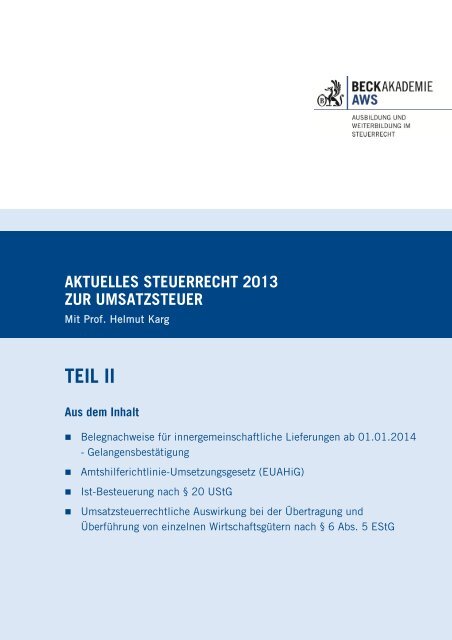 Aktuelles Steuerrecht zur Umsatzsteuer 2013 mit Prof. Helmut Karg ...