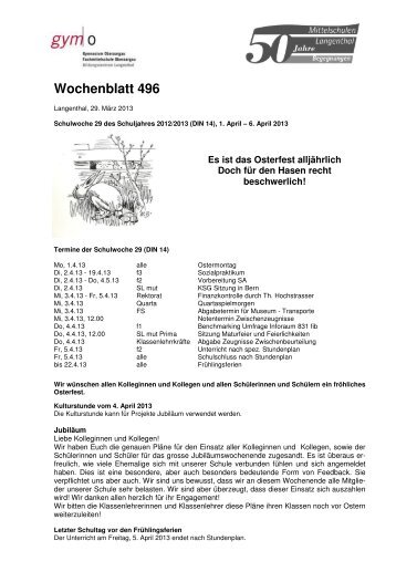 Wochenblatt 496 - gymo Langenthal, Gymnasium Oberaargau