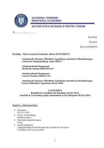 Lastenheft RumÃ¤nien-Stand Touristik & Caravaning 2013 Leipzig