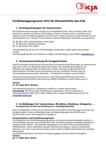 Fortbildungsprogramm 2012 fÃ¼r Ehrenamtliche des ICJA