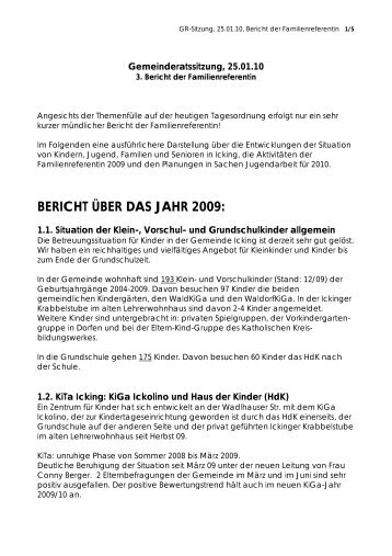 BERICHT ÃBER DAS JAHR 2009: - Icking