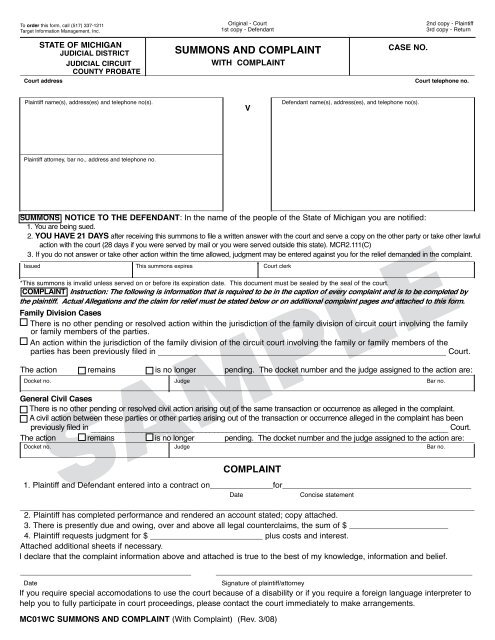 2nd copy - Plaintiff 3rd copy - Return Original - Court 1st copy ...