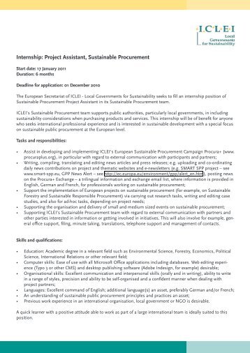 Internship: Project Assistant, Sustainable Procurement - ICLEI Europe