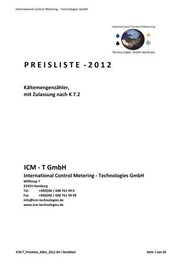 P R E I S L I S T E  - 2 0 1 2 - ICM Technologies / ICM Technologies