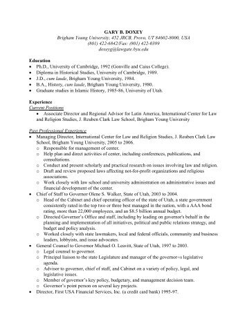 CV of Gary B. Doxey - International Center for Law and Religion ...