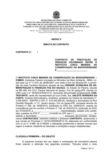 ANEXO V MINUTA DE CONTRATO CONTRATO nº ... - ICMBio