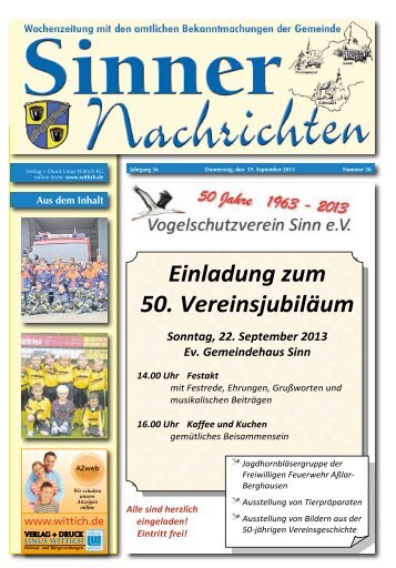 Sinner Nachrichten Nr. 38 vom 19. September 2013 - Gemeinde Sinn