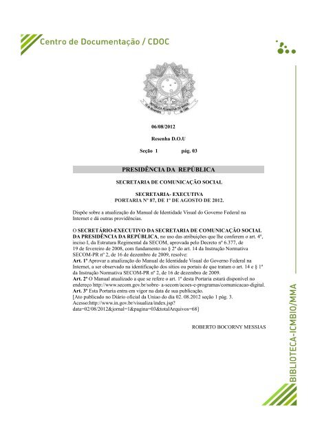 portaria nº 88 de 3 -08-2012-estagio obrigatorio - ICMBio