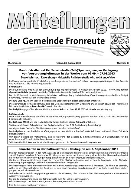 Mitteilungsblatt vom 30.08.2013 - Fronreute