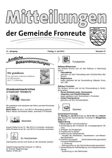 Mitteilungsblatt vom 05.07.2013 - Fronreute