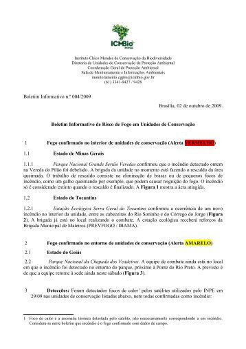 Boletim Informativo de Risco de Fogo em UCs - ICMBio