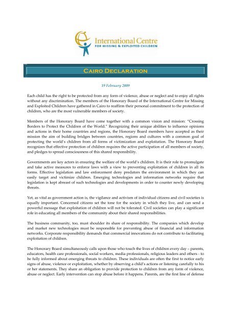 Cairo Declaration - International Centre for Missing and Exploited ...