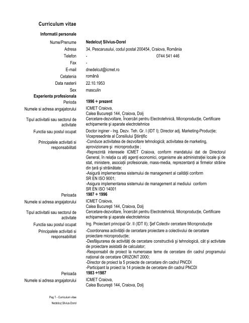 Curriculum vitae - ICMET