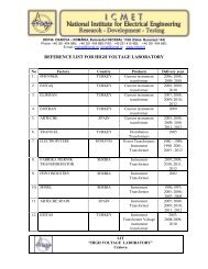 REFERENCE LIST FOR HIGH VOLTAGE LABORATORY - ICMET