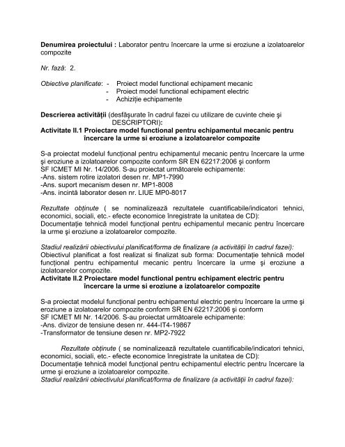 Elaborare proiect tehnic model functional - icmet