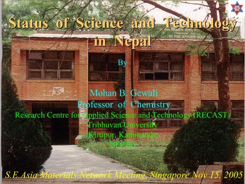 Status of Science and Technology in Nepal - ICMR : International ...