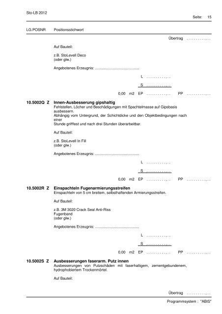 Sto Leistungsbeschreibung Leistungsgruppe 10