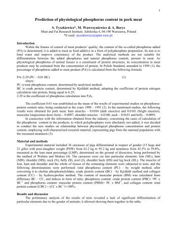 Prediction of physiological phosphorus content in pork meat