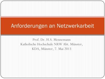 Anforderungen an Netzwerkarbeit - Demenz-Service NRW