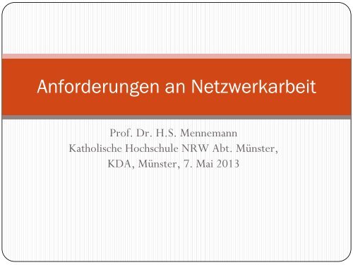 Anforderungen an Netzwerkarbeit - Demenz-Service NRW