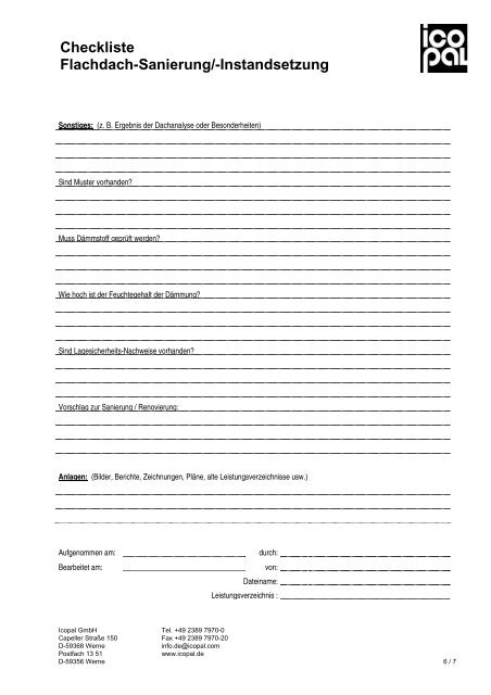 Checkliste Flachdach-Sanierung/-Instandsetzung - Icopal GmbH