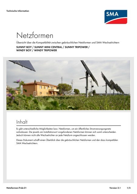 Netzformen - SMA Solar Technology AG