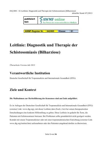 Leitlinie: Diagnostik und Therapie der Schistosomiasis ... - AWMF