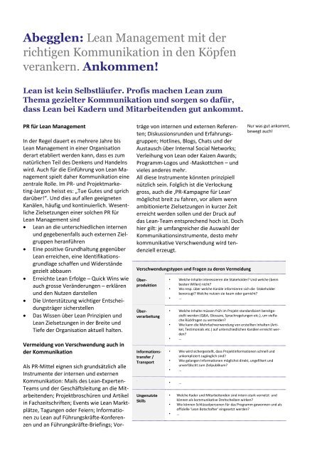 Kommunikation in Lean-Projekten - Abegglen Management ...