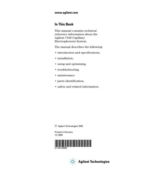 Introduction to the Agilent 7100 Capillary Electrophoresis System