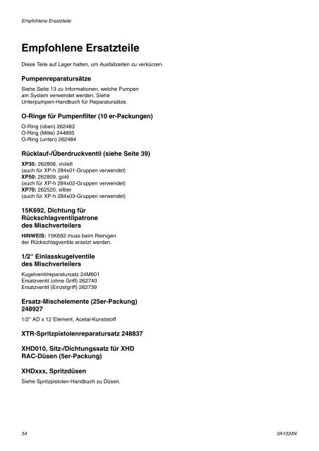 3A1034N - XP Proportioners, Instructions-Parts, German - Graco Inc.