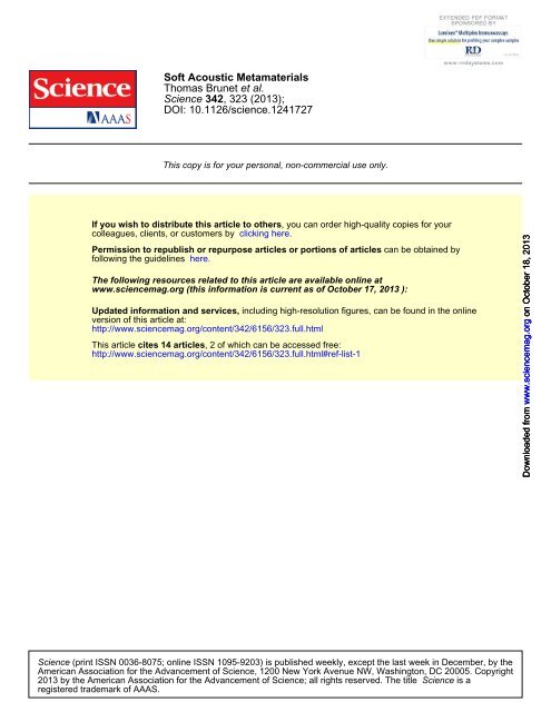 Soft Acoustic Metamaterials - CNRS