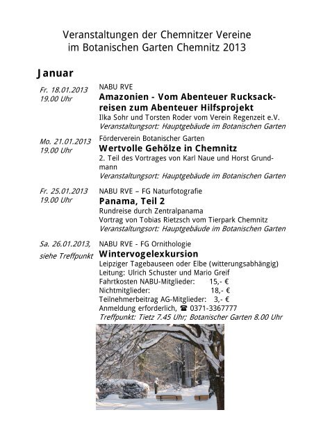 Veranstaltungen im Botanischen Garten 2013 - Chemnitz