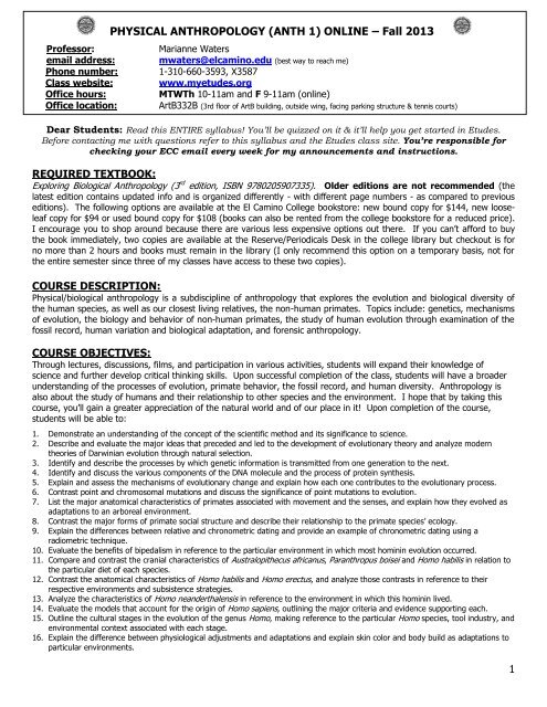 Class Syllabus and Schedule - El Camino College