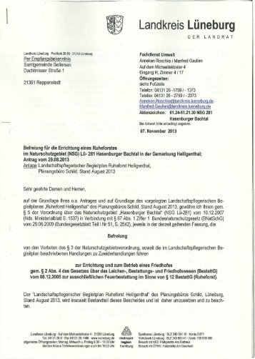 Naturschutzrechtliche Befreiung des Landkreises LÃ¼neburg