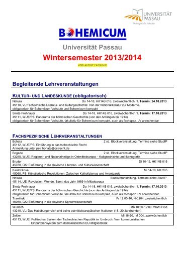 Wintersemester 2013/2014 - Bohemicum Regensburg-Passau