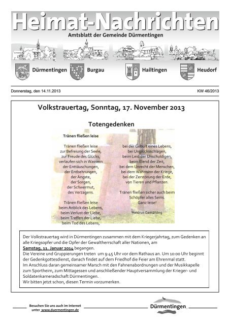 Volkstrauertag, Sonntag, 17. November 2013 - Gemeinde ...