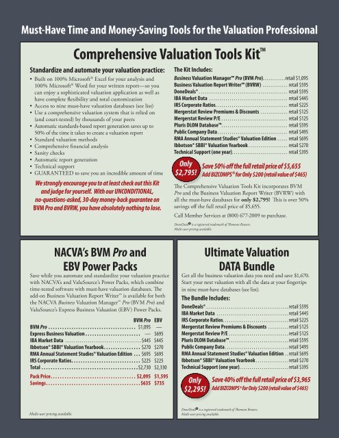 Business Valuation Certification and Training Center Catalog