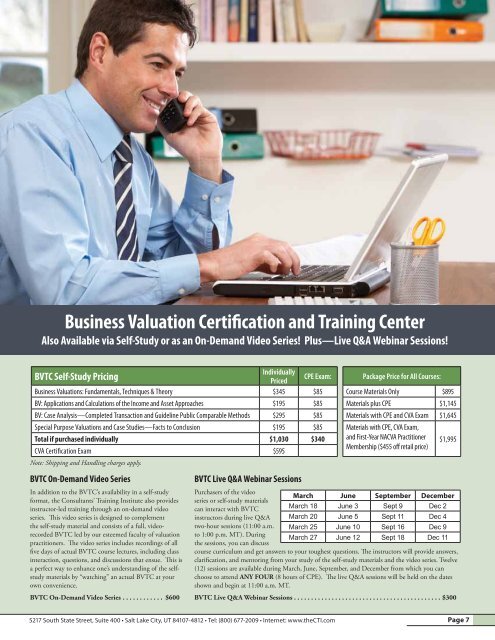 Business Valuation Certification and Training Center Catalog