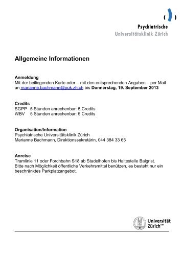 Programm - Psychiatrische UniversitÃ¤tsklinik ZÃ¼rich