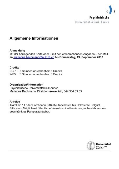 Programm - Psychiatrische UniversitÃ¤tsklinik ZÃ¼rich