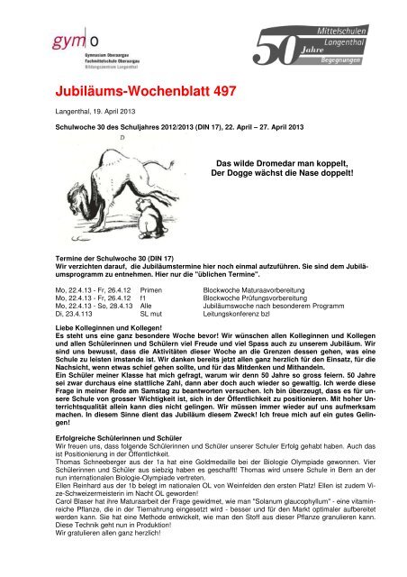 Wochenblatt 497 - gymo Langenthal, Gymnasium Oberaargau