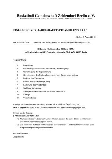 Einladung zur Jahreshauptversammlung 2013 - Basketball ...