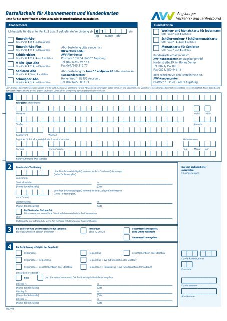 Bestellschein fÃ¼r Abonnements und Kundenkarten - AVV ...