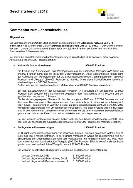 GeschÃ¤ftsbericht 2012 - Burgdorf