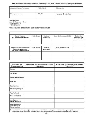 Verbindliche ErklÃ¤rung zum Elterneinkommen - Erkelenz