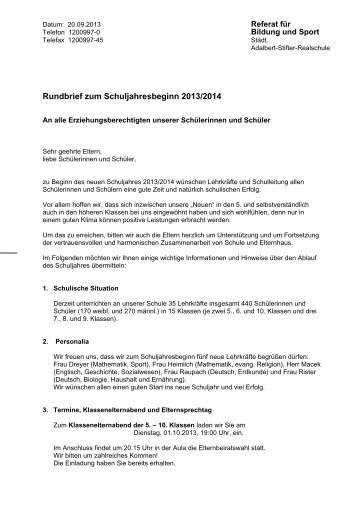 1. Elternrundbrief vom 21.09.2013 - StÃ¤dtischen Adalbert-Stifter ...